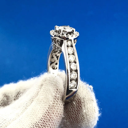Designer ZEI 14K White Gold Diamond Solitaire Halo Accent Engagement Ring