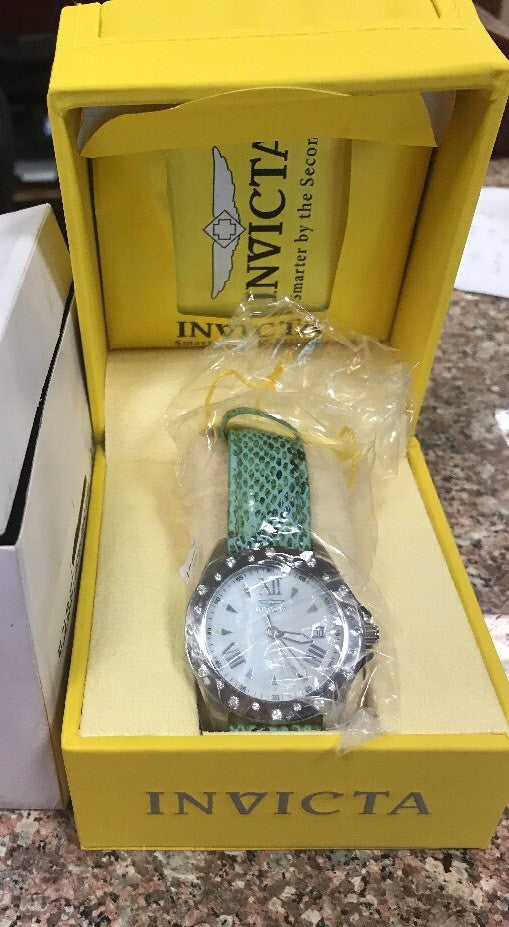 Invicta Women's Angel Quartz Stainless Steel Watch Model 18351 Green Leather