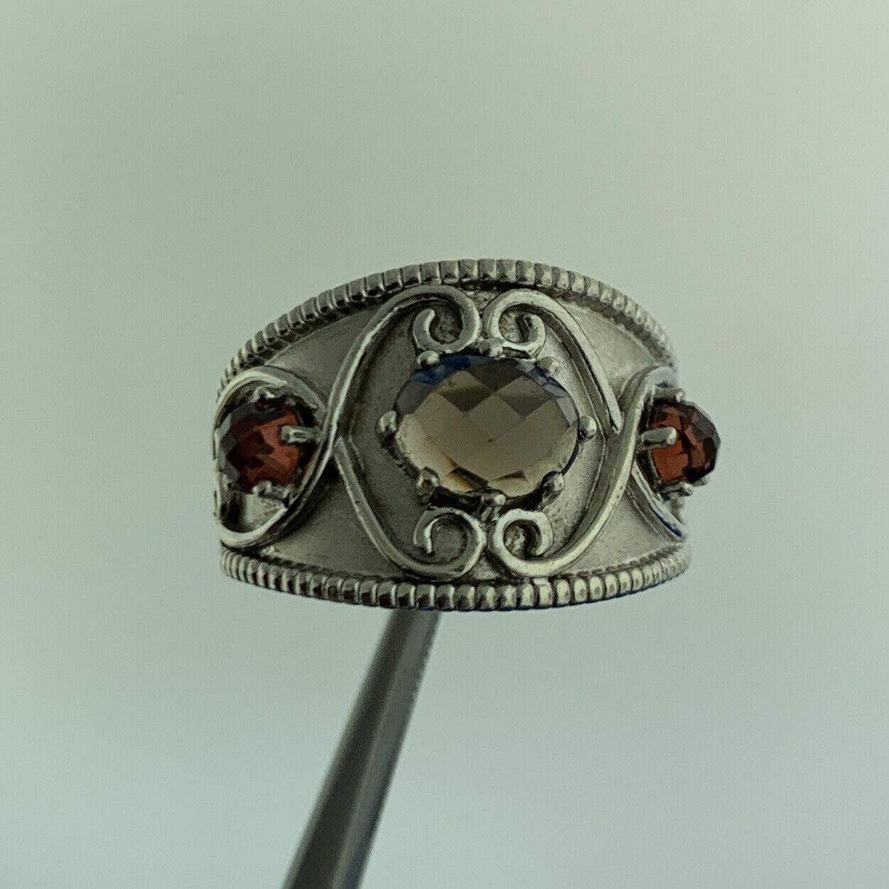 Gabriel & Co 925 Sterling Silver Twisted Oval Smoky Quartz Garnet Statement Ring