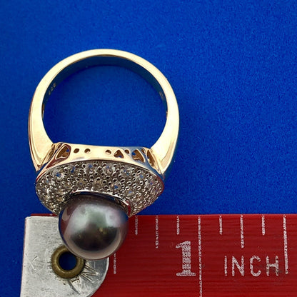 Designer 925 Sterling Silver Two Tone Pearl Solitaire White Topaz Accent Ring