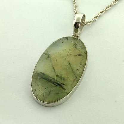 Heart Chakra 925 Sterling Silver Green Reticulated Quartz Oval Statement Pendant