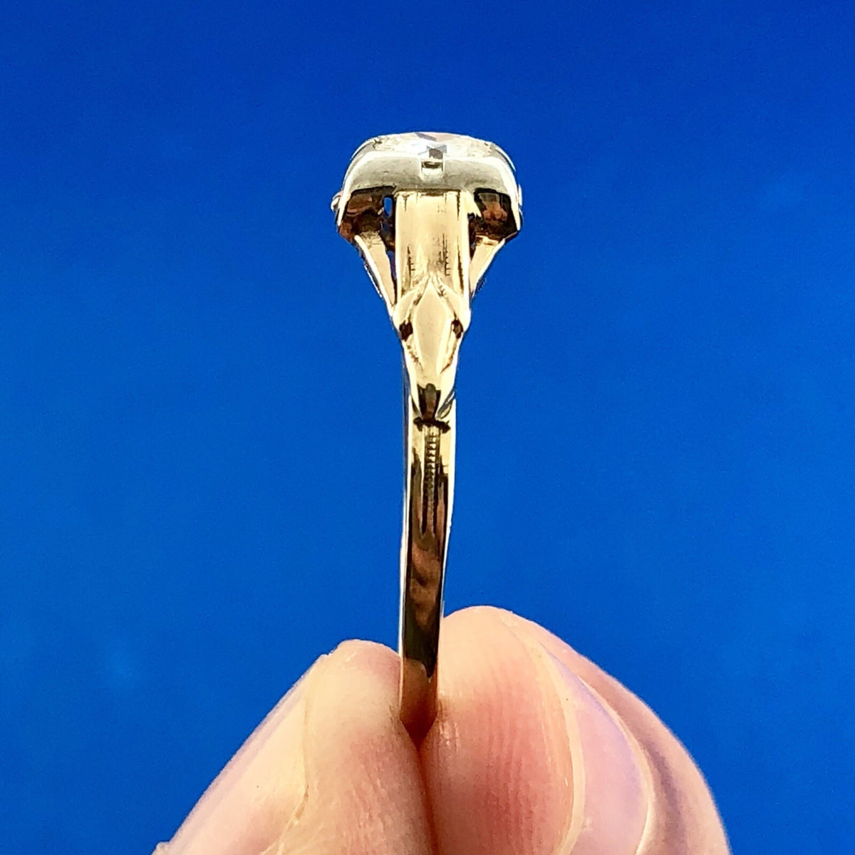 Art Nouveau Art Deco 14K Yellow Gold Diamond Solitaire Engagement Bridal Ring