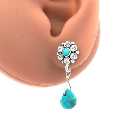 925 Sterling Silver Turquoise Round Cubic Zirconia Dangle Stud Earrings