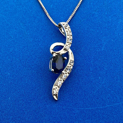 Designer 925 Sterling Silver Blue Sapphire White Topaz Accent Infinity Necklace