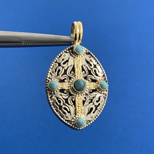 Konstantino 925 Sterling Silver 18K Yellow Gold Turquoise Oval Pendant