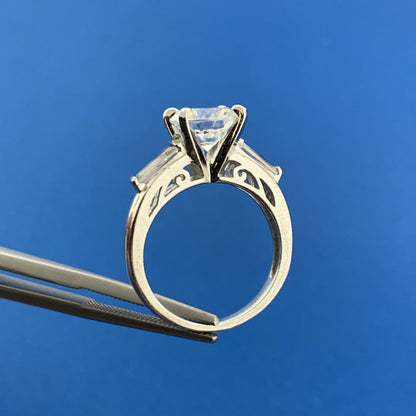 Designer SW Sterling Silver Cubic Zirconia CZ Solitaire Accents Engagement Ring
