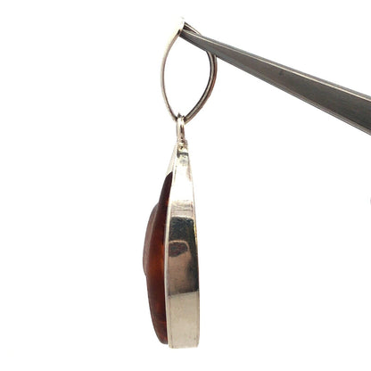 Vintage Estate 925 Sterling Silver Amber Cabochon Modernist Statement Pendant