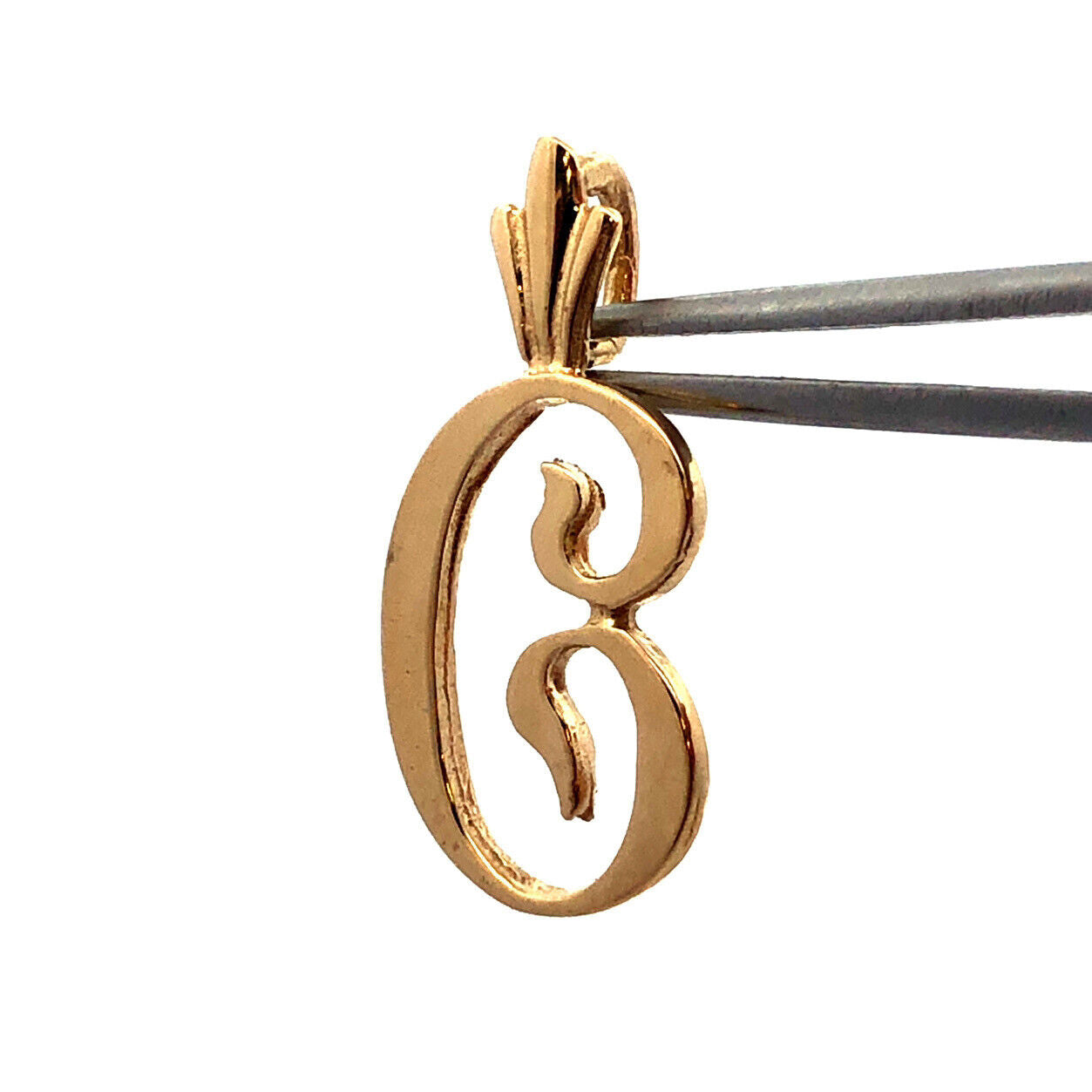 Designer 14K Yellow Gold Script Initial Letter Monogram C Charm Pendant