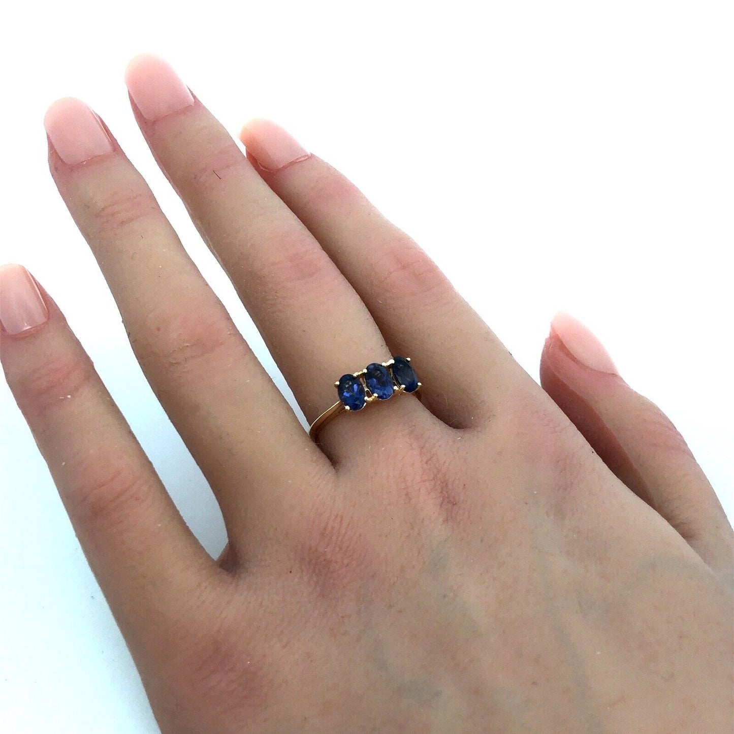 Designer 14K Yellow Gold Oval Purple Tanzanite Trio Anniversary Band Ring