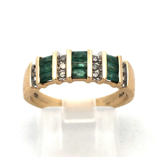 Designer PM 10K Yellow Gold Emerald Cut Emerald Diamond Channel Set Band Ring