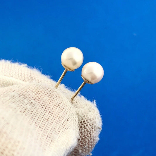 Estate 10K Yellow Gold Pearl Starter Stud Earrings