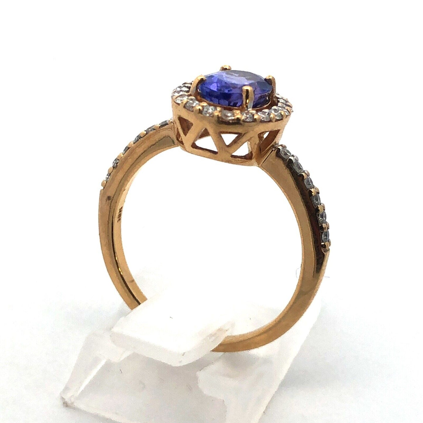 Designer 18K Yellow Gold Oval Tanzanite Diamond Halo Engagement Cocktail Ring