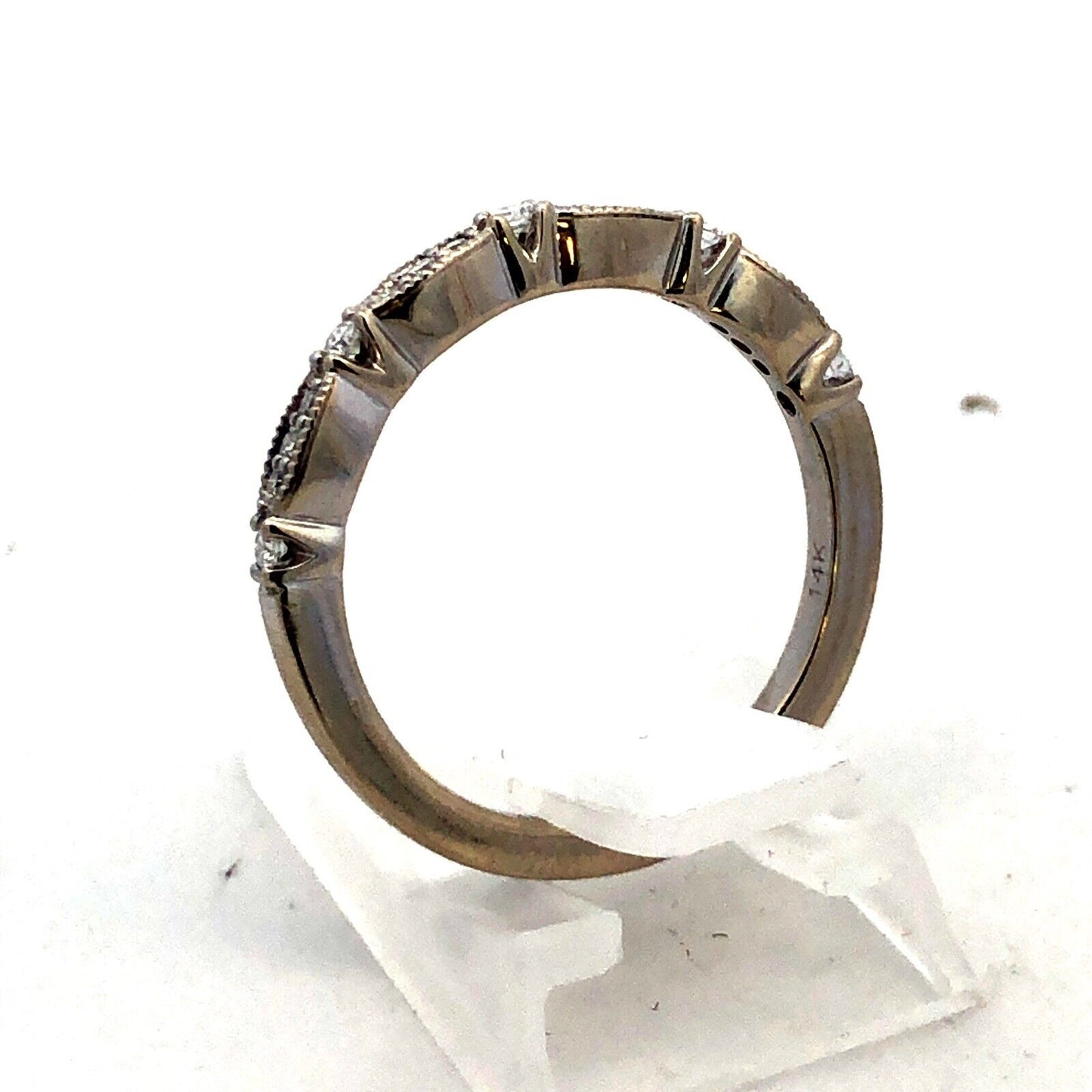 Designer Promezza 14K White Gold Round Diamond Stacking Wedding Band Ring