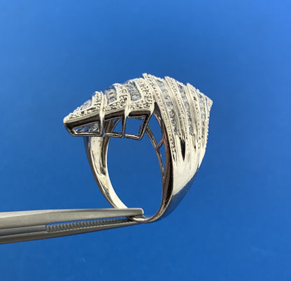 Designer MEDA Sterling Silver 925 Sparkling CZ Statement Bypass Ring Size 8