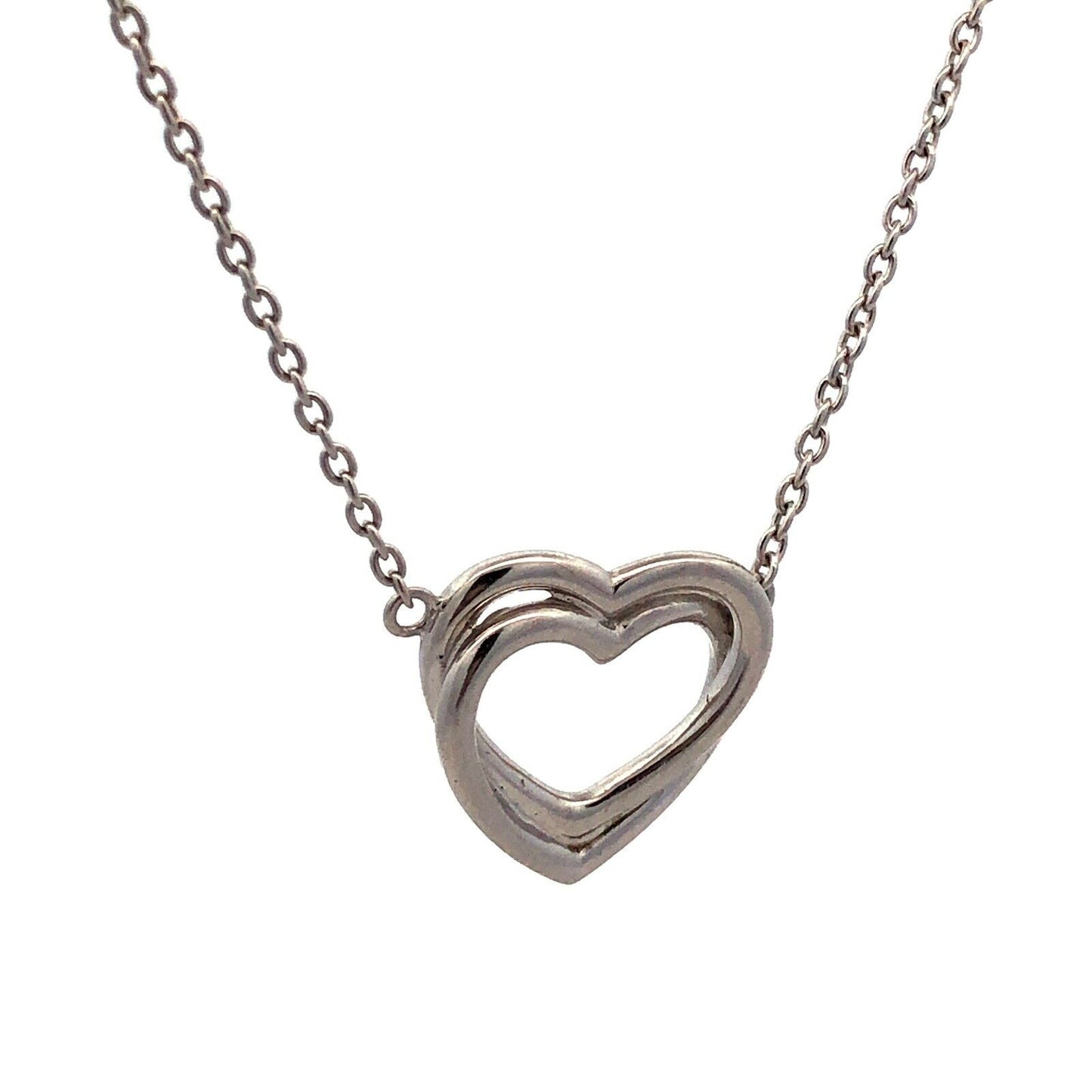 Designer FZN 925 Sterling Silver Entwined Double Heart Pendant Necklace
