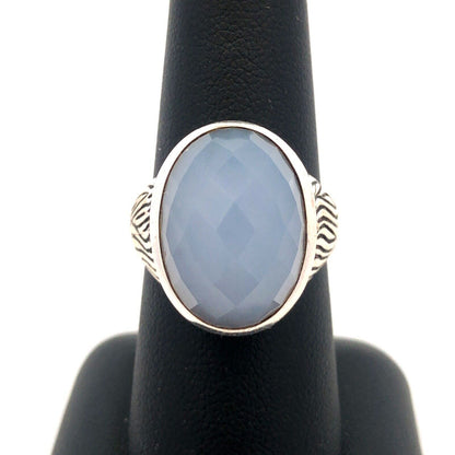 925 Sterling Silver Estate Faceted Oval Blue Moonstone Bark Textured Dome Ring