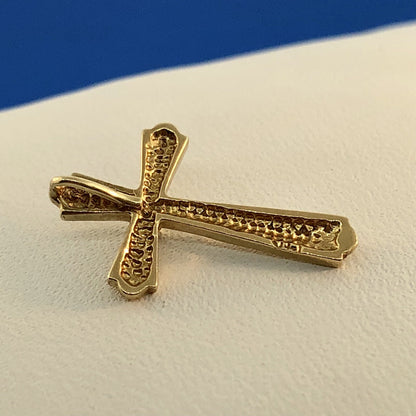 Classic 14K Yellow Gold Diamond Textured Polished Cross Easter Communion Pendant