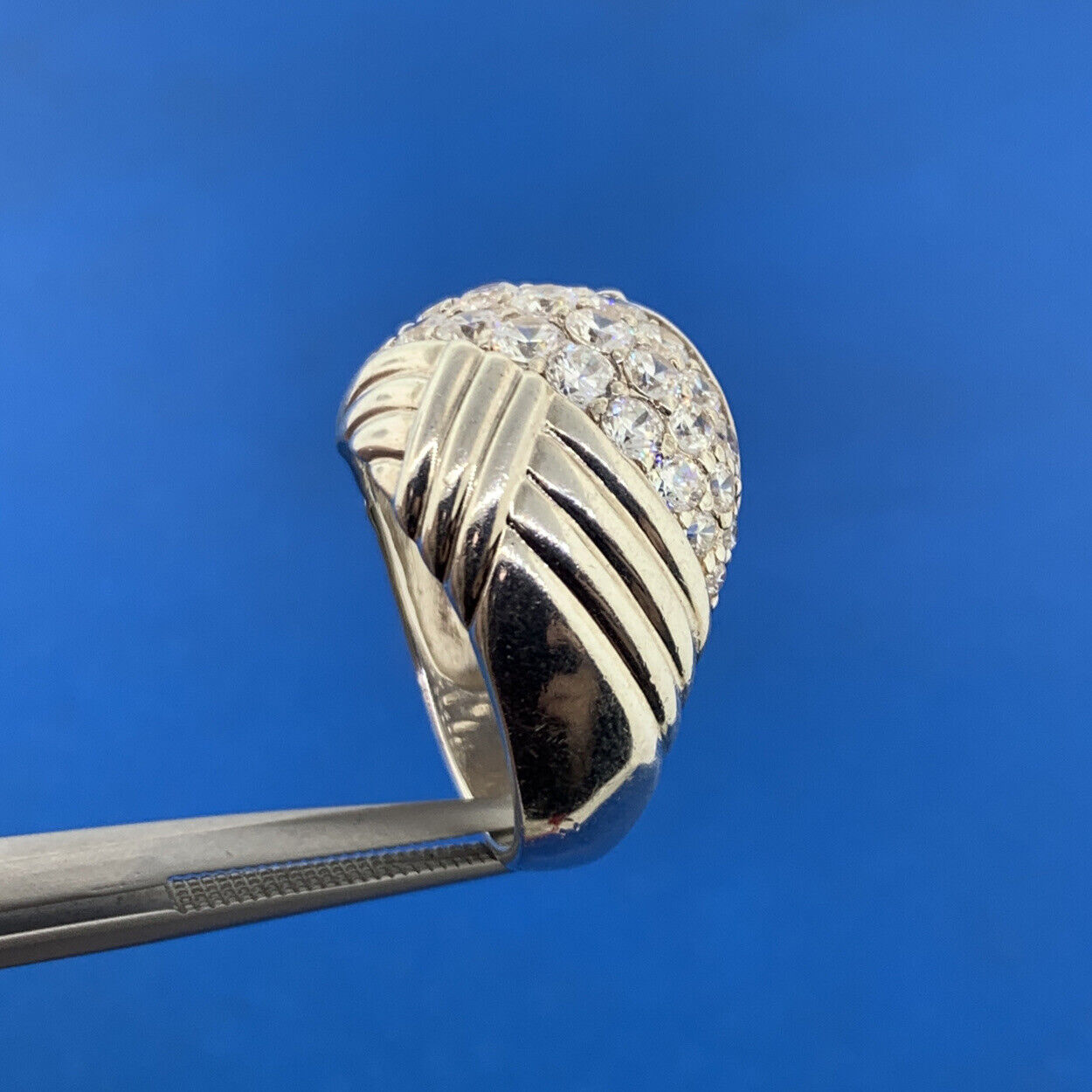 Designer Sterling Silver 925 Cubic Zirconia Tapered Statement Dome Ring