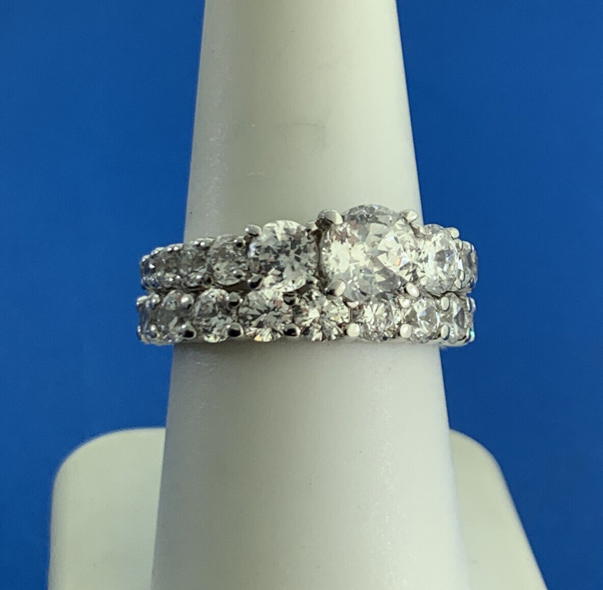 Diamonique Cubic Zirconia 925 Sterling Silver Wedding Bridal Rings Set