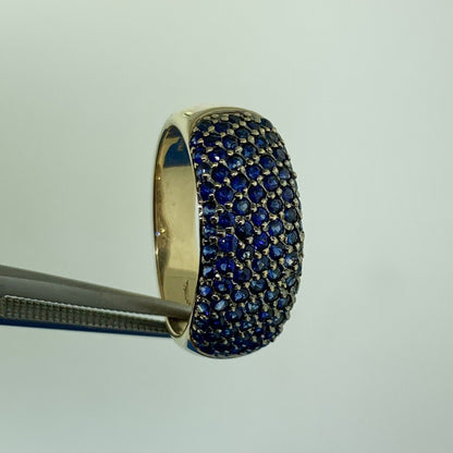 Designer CID 14K Yellow Gold Pave Blue Sapphire Band Ring
