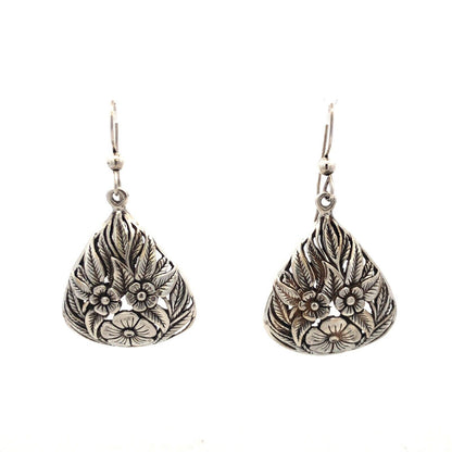 Artisan J Laine Sterling Silver Floral Teardrop Drop Dangle Statement Earrings