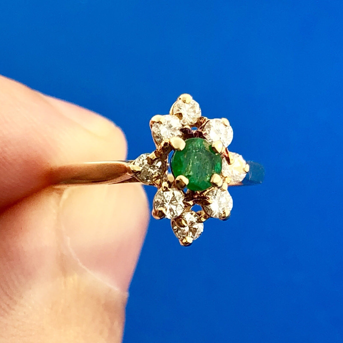Brilliant 14K Yellow Gold Emerald Diamond Accent May Anniversary Cocktail Ring
