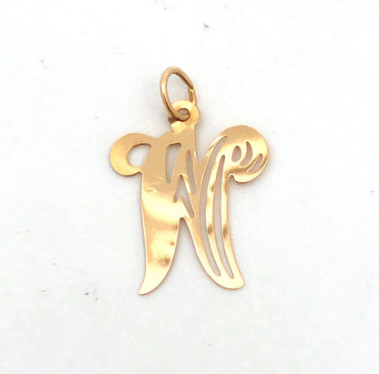 Designer 14K Yellow Gold Script Initial W Monogram Alphabet Charm Pendant