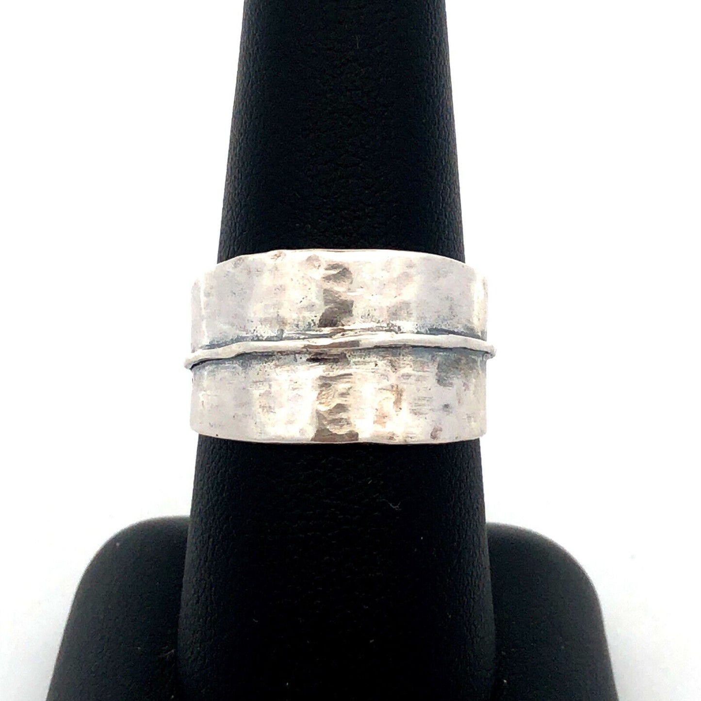 Designer 925 Sterling Silver Hammered Textured Wide Band Ring