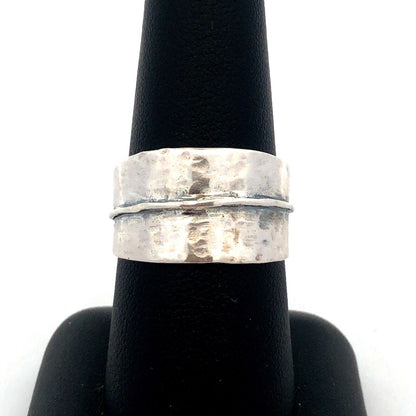 Designer 925 Sterling Silver Hammered Textured Wide Band Ring