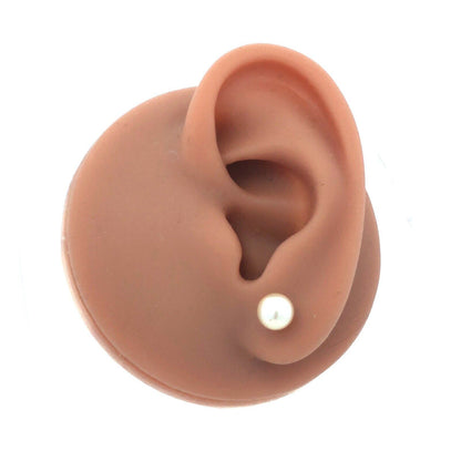 Estate 14K Yellow Gold Round White Pearl June Anniversary Stud Earrings