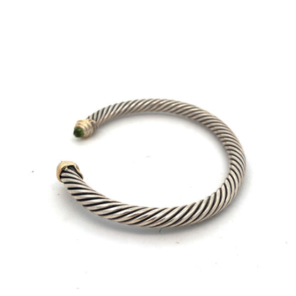 David Yurman Sterling Silver 14K Gold Peridot 5mm Classic Cable Cuff Bracelet