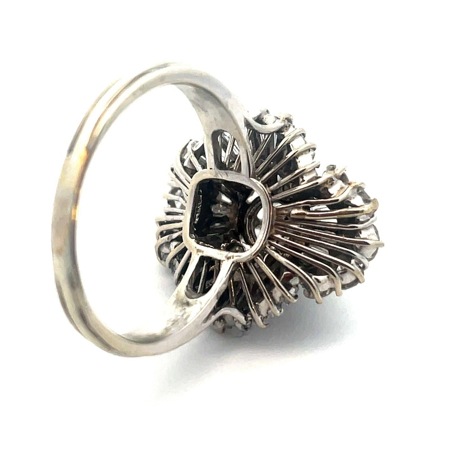 Estate 14K White Gold Round Diamond Center Waterfall Wave Accented Cocktail Ring