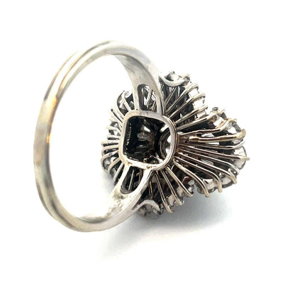 Estate 14K White Gold Round Diamond Center Waterfall Wave Accented Cocktail Ring