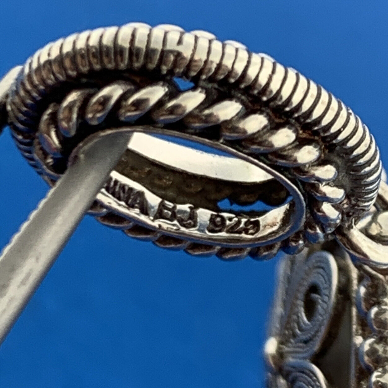 Designer BJ Sterling Silver 925 White Mabe Pearl Beaded Circle Dangle Pendant