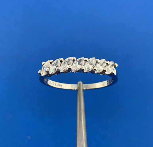 Designer Sterling Silver Marquise Cubic Zirconia CZ Wedding Stackable Band Ring