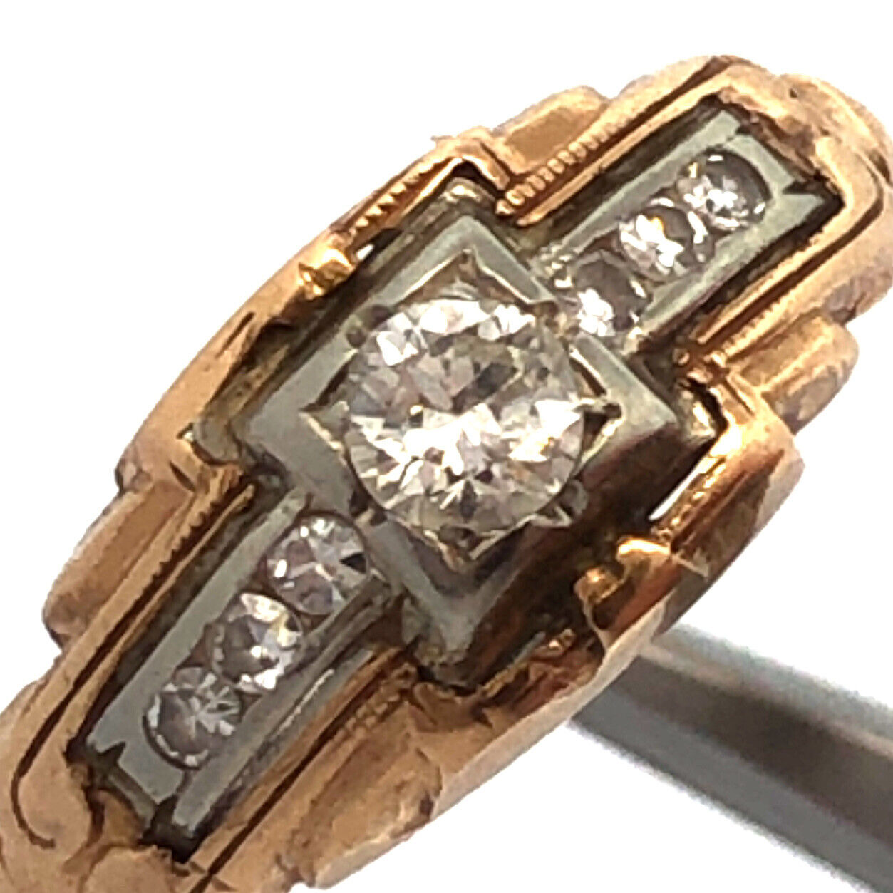 Art Deco 14K Yellow Gold Round Diamond Engagement Anniversary Ring