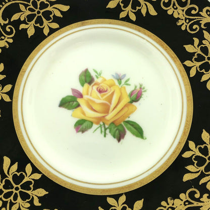 Royal Stafford English Bone China Yellow Rose Black Gold Floral Tea Cup/Saucer