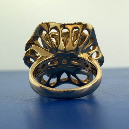 Estate 14K Yellow Gold Diamond Modernist Flower Swirl Statement Cocktail Ring