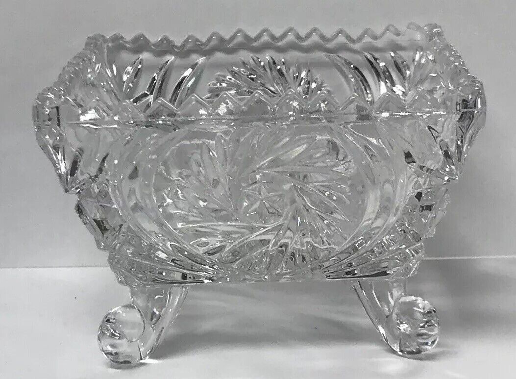 EAPG Pinwheel And Hobstar Square Footed Compote Candy Dish Clear Glass Pattern