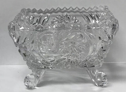 EAPG Pinwheel And Hobstar Square Footed Compote Candy Dish Clear Glass Pattern