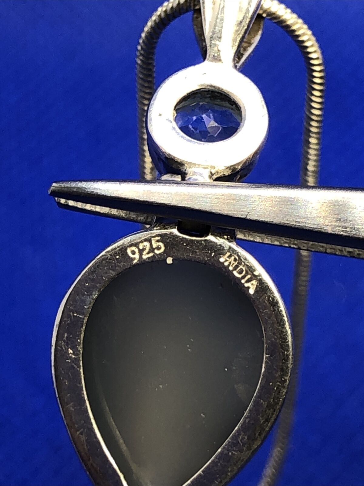 Designer 925 Sterling Silver Pear Druzy Quartz Blue Topaz Pendant Necklace