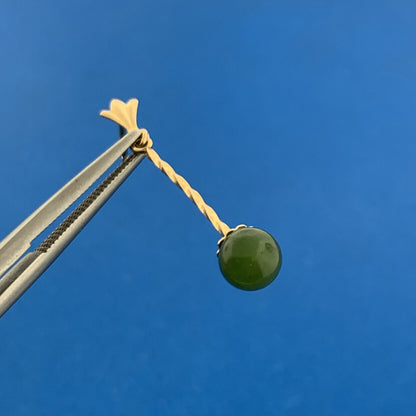 Vintage 14K Yellow Gold Jade Jadeite Ball Bead Dangle Drop Stud Earrings