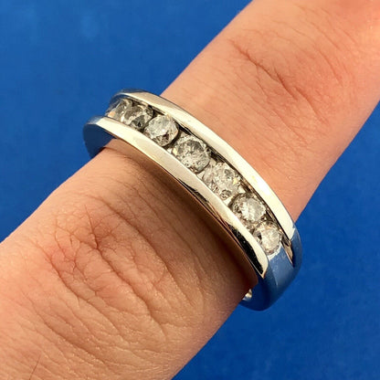 Designer Zales 10K White Gold Channel Set Diamond Wedding Band Ring Size 9.25