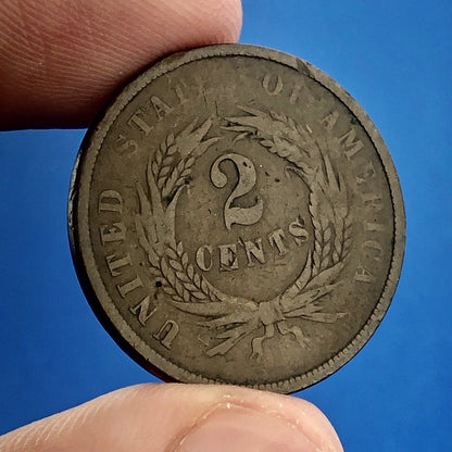 1864 P Bronze Two-Cent Piece Union Shield Large Motto Philadelphia Mint Coin