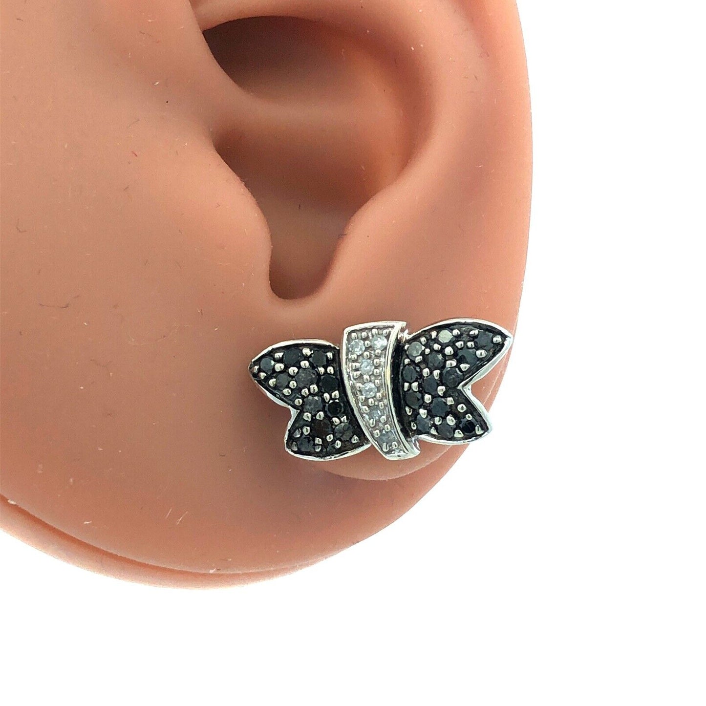 Designer 10K White Gold Round Sapphire Diamond Butterfly Statement Stud Earrings