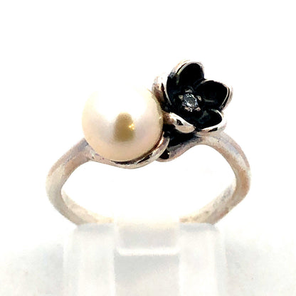PANDORA ALE 925 Sterling Silver Cubic Zirconia Pearl Mystic Floral Ring 190924