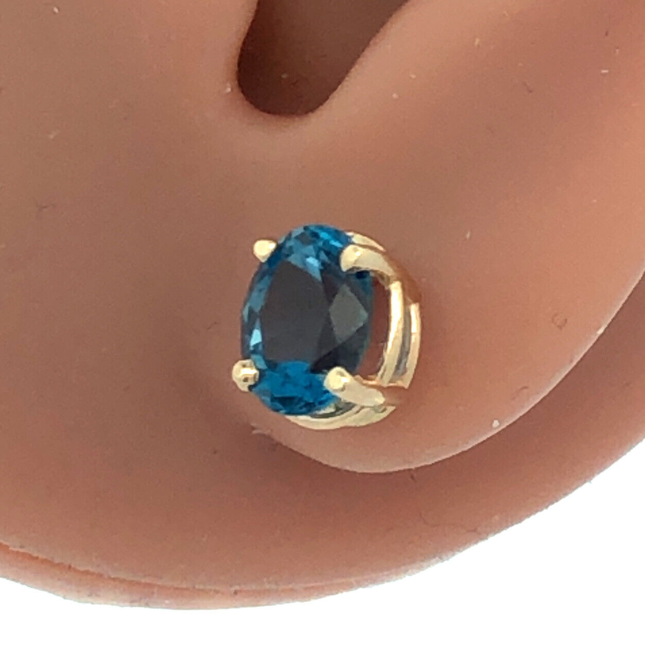 Designer NAOMI 14K Yellow Gold Oval London Blue Topaz Screw Back Stud Earrings