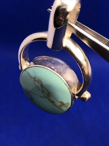 Designer 925 Sterling Silver Turquoise Cabochon Modernist Statement Pendant