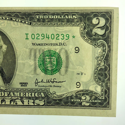 2003 Series $2 Federal Reserve Minneapolis Star Note Fort Worth FR 1937I*