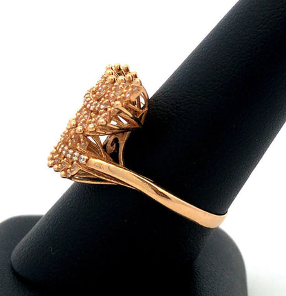 Designer 18K Yellow Gold Cubic Zirconia Leaves Feather Bypass Statement Ring